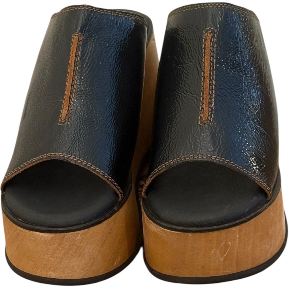 FREE PEOPLE Black Gabriela Wooden Platform Wedge Clogs Size 39 - Picture 3 of 8